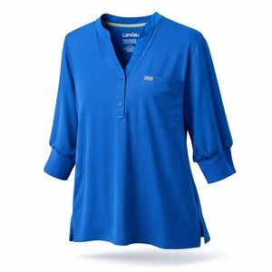 Landau Forward XL Scrub Top Royal Blue Y-Neck 3 Pocket
